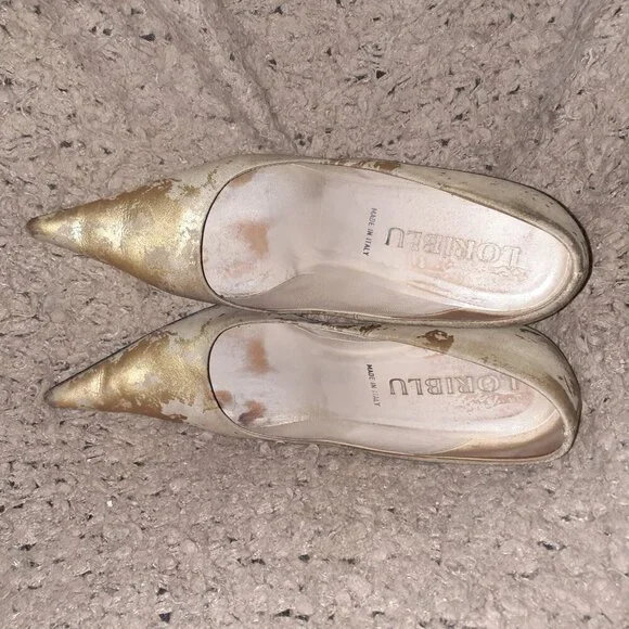 LORIBLU-Burn-Out Gold Nubuck/Leather-Distressed-Ombre Stiletto-Sz 39.5-Excellent - Picture 6 of 7